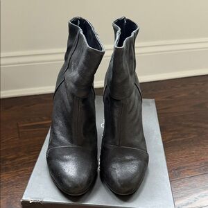 rag & bone Black Leather Ankle Booties with Folded Shaft